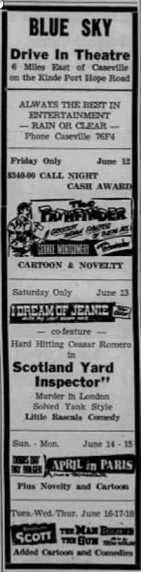 Blue Sky Drive-In Theatre - June 12 1953 Ad